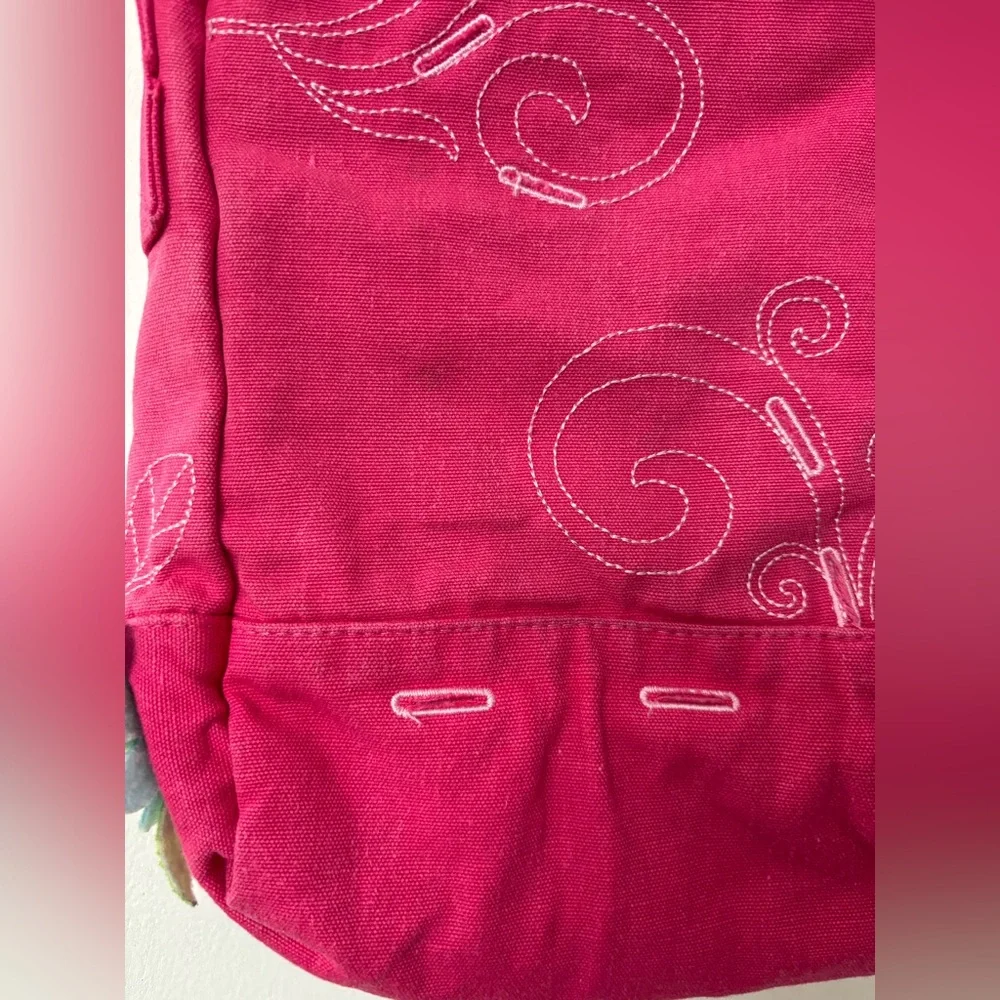 American Girl Pink Embroidered Cotton Canvas Fabric Crossbody Messenger Bag